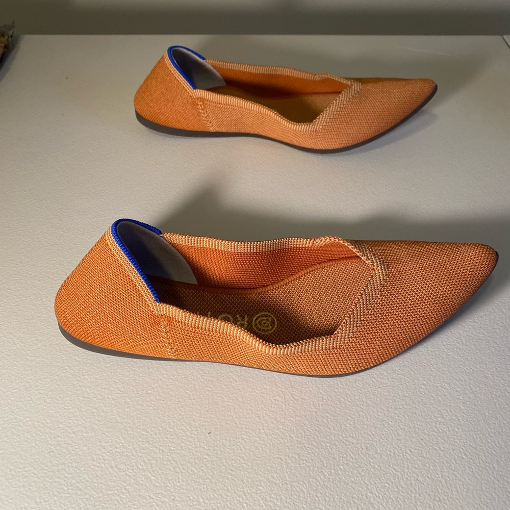 Rothy's Shoes Women 7W The Point Flat Knit Pointed Toe Amber Orange Washable - Picture 4 of 9